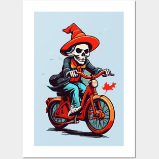 Witch skeleton riding bike Posters and Art